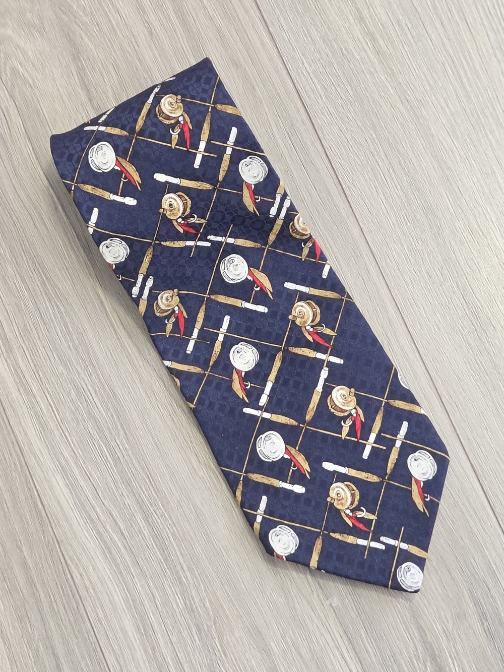 Vintage LL Bean Fly Fishing Necktie 100% Silk Made In USA Tie Blue 55"